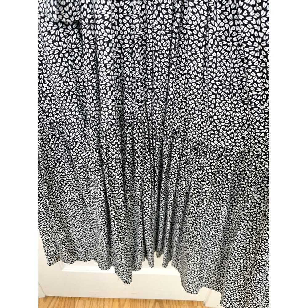 Petal & Pup Black White Balloon Sleeve Drop Waist Tie Midi Dress Size M Floral - Picture 8 of 14